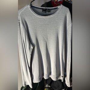 2 Hugo Boss Textured white Crew Neck Shirt. One with navy trim